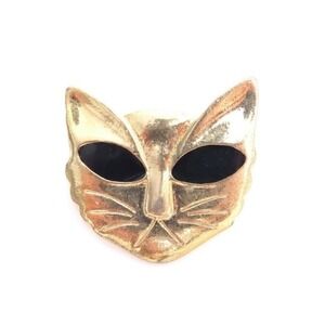 VTG Large Cat Face Black Enamel Eyes Pin